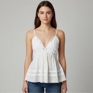 RAGA White Eyelet Embroidered Floral Lace Flowy Boho  Tank Blouse Size Small